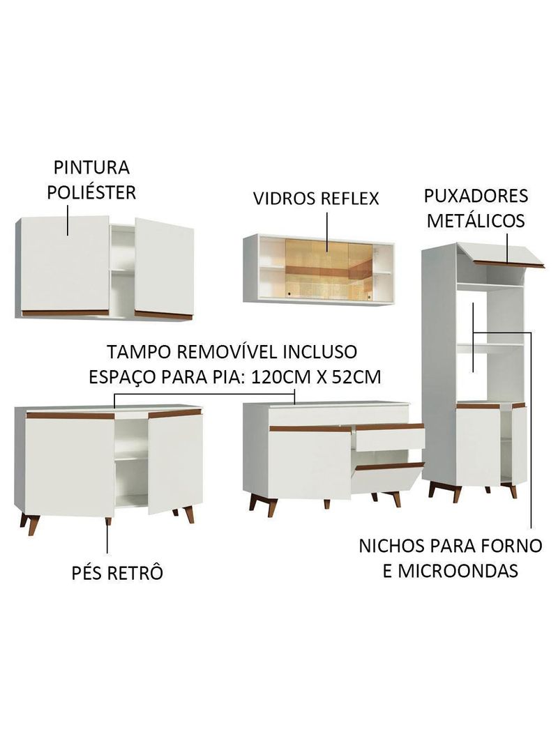 Armário de cozinha completa 310cm branco reims madesa xa01