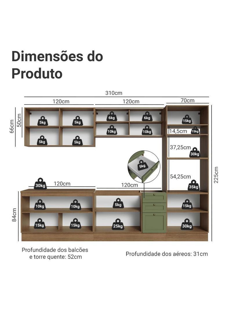 Armário de cozinha completa 310 cm vik madesa 01
