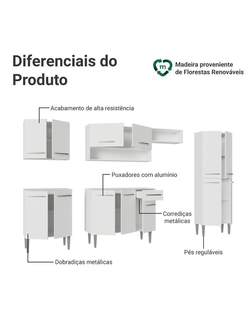 Armário de cozinha completa 293cm branco emilly madesa 011