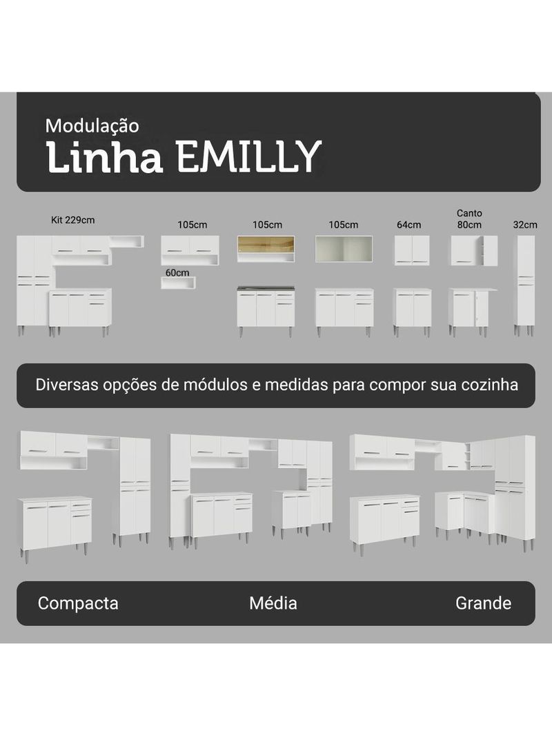 Armário de cozinha completa 293cm branco emilly madesa 011