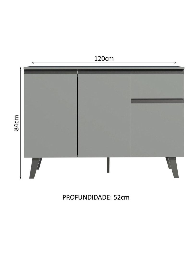 Balcão armário de cozinha 3 portas 1 gaveta com pés cinza nice madesa