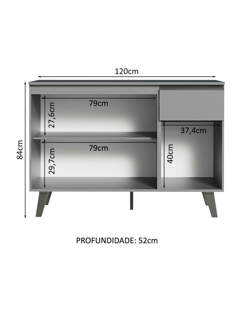 Balcão armário de cozinha 3 portas 1 gaveta com pés cinza nice madesa