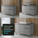 Balcão armário de cozinha 3 portas 1 gaveta com pés cinza nice madesa