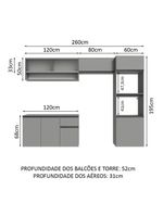 Armário de cozinha completa suspenso 260cm cinza nice madesa 11