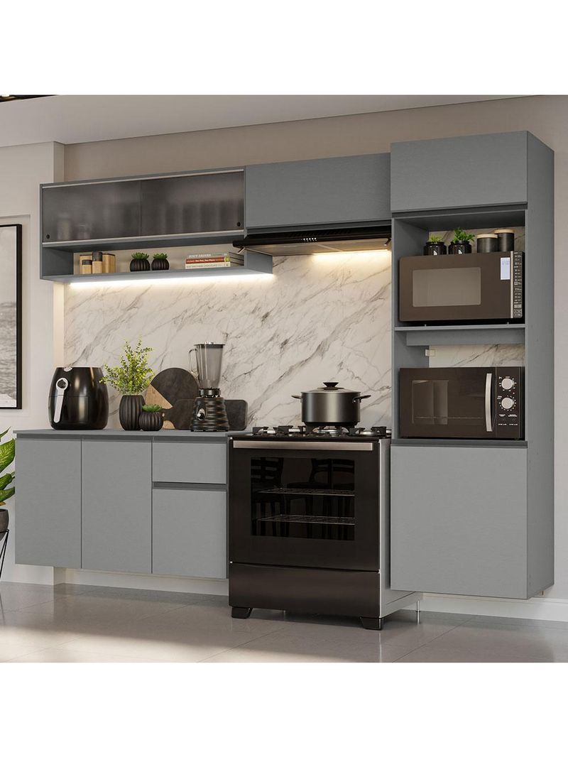 Armário de cozinha completa suspenso 260cm cinza nice madesa 11