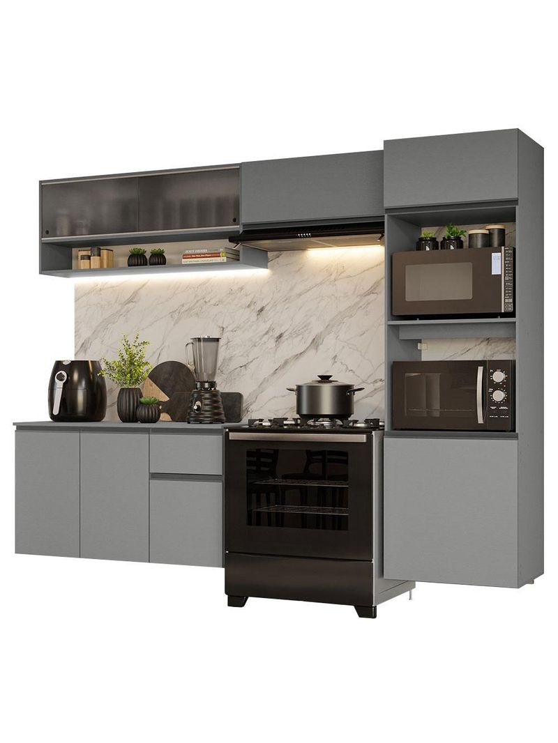 Armário de cozinha completa suspenso 260cm cinza nice madesa 11