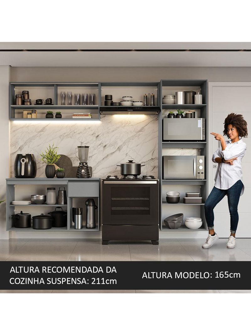 Armário de cozinha completa suspenso 260cm cinza nice madesa 11