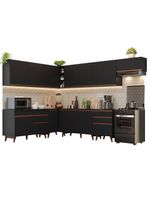 Armário de cozinha completa de canto 512cm preto reims madesa 01