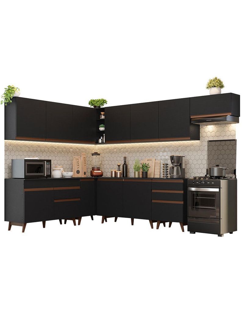 Armário de cozinha completa de canto 512cm preto reims madesa 01