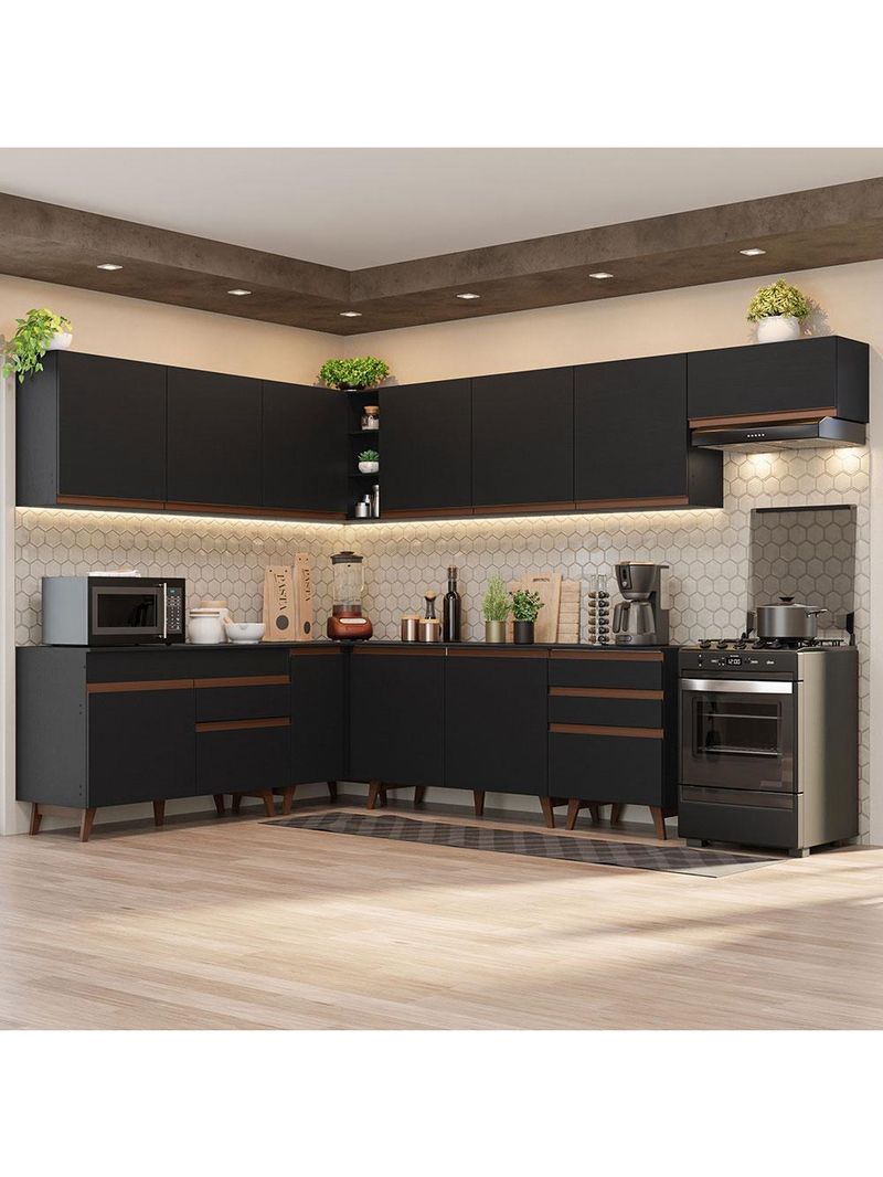 Armário de cozinha completa de canto 512cm preto reims madesa 01