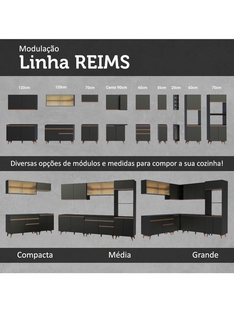 Armário de cozinha completa de canto 512cm preto reims madesa 01