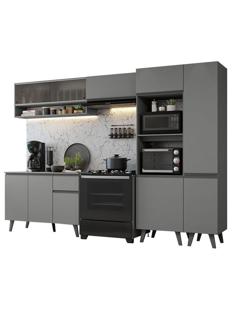 Armário de cozinha completa 300cm cinza nice madesa 08