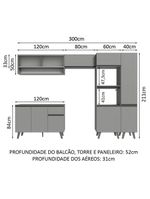 Armário de cozinha completa 300cm cinza nice madesa 08