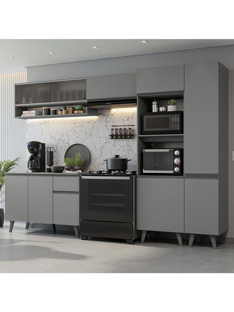 Armário de cozinha completa 300cm cinza nice madesa 08