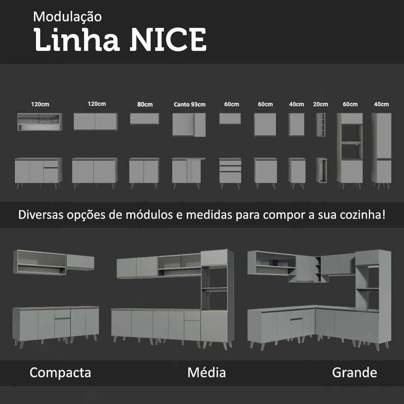 Armário de cozinha completa 300cm cinza nice madesa 08