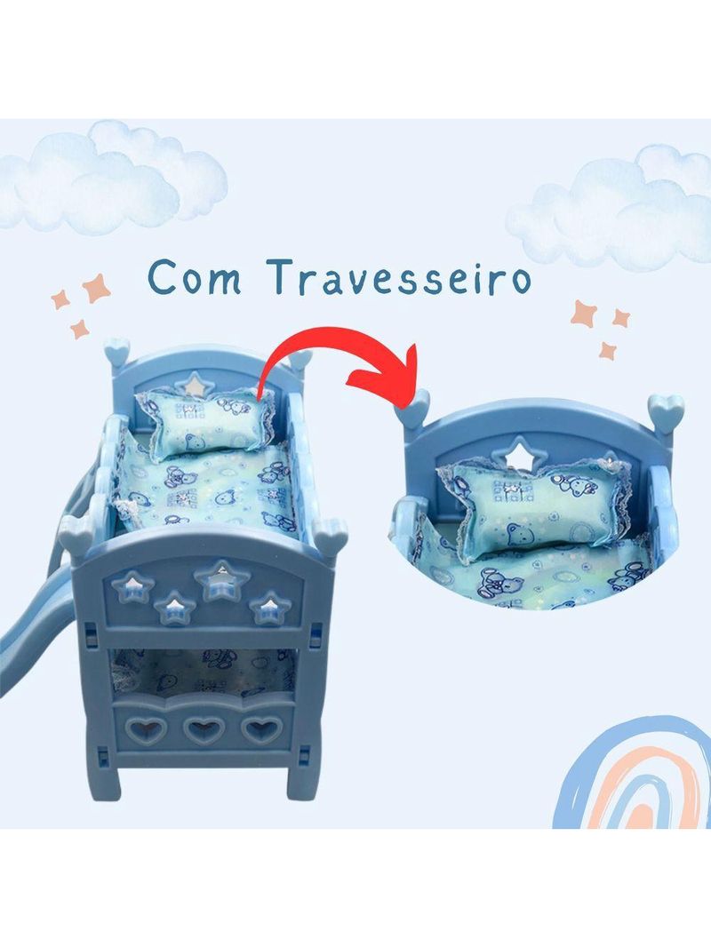 Mini Berço De Brinquedo Infantil Com Escorregador Azul