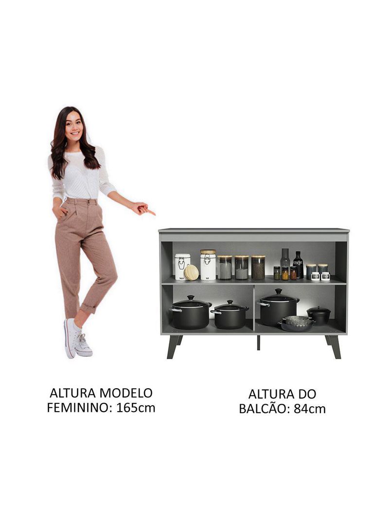 Balcão armário de cozinha 2 portas com pés cinza nice madesa