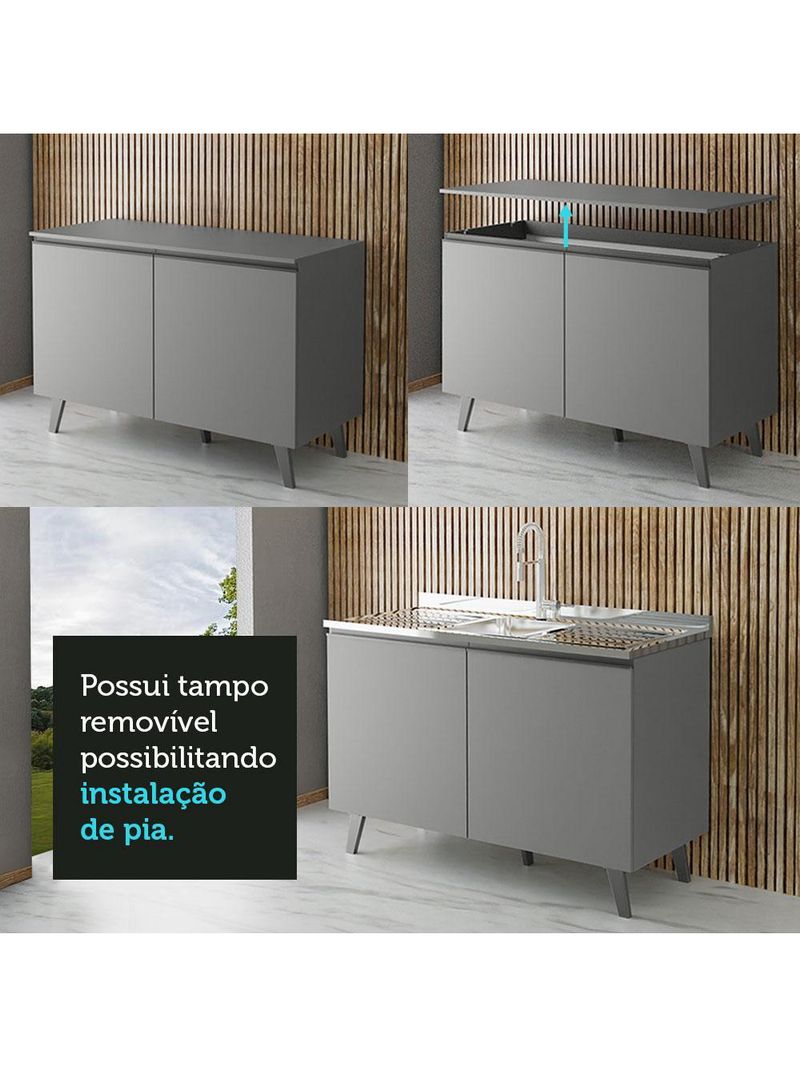 Balcão armário de cozinha 2 portas com pés cinza nice madesa