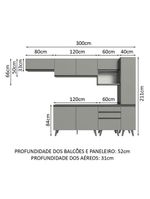 Armário de cozinha completa 300cm cinza nice madesa 05