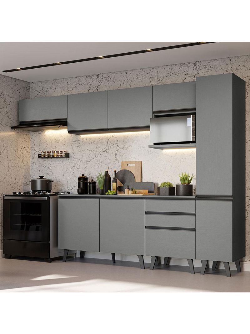 Armário de cozinha completa 300cm cinza nice madesa 05