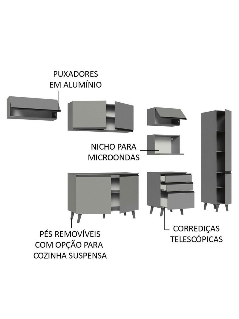 Armário de cozinha completa 300cm cinza nice madesa 05