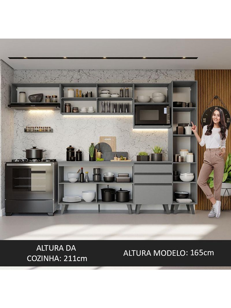 Armário de cozinha completa 300cm cinza nice madesa 05