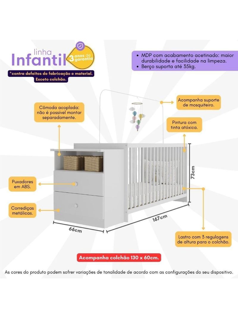 Berço Cômoda Com Colchão Incluso Meu Bebê Multimóveis Branco