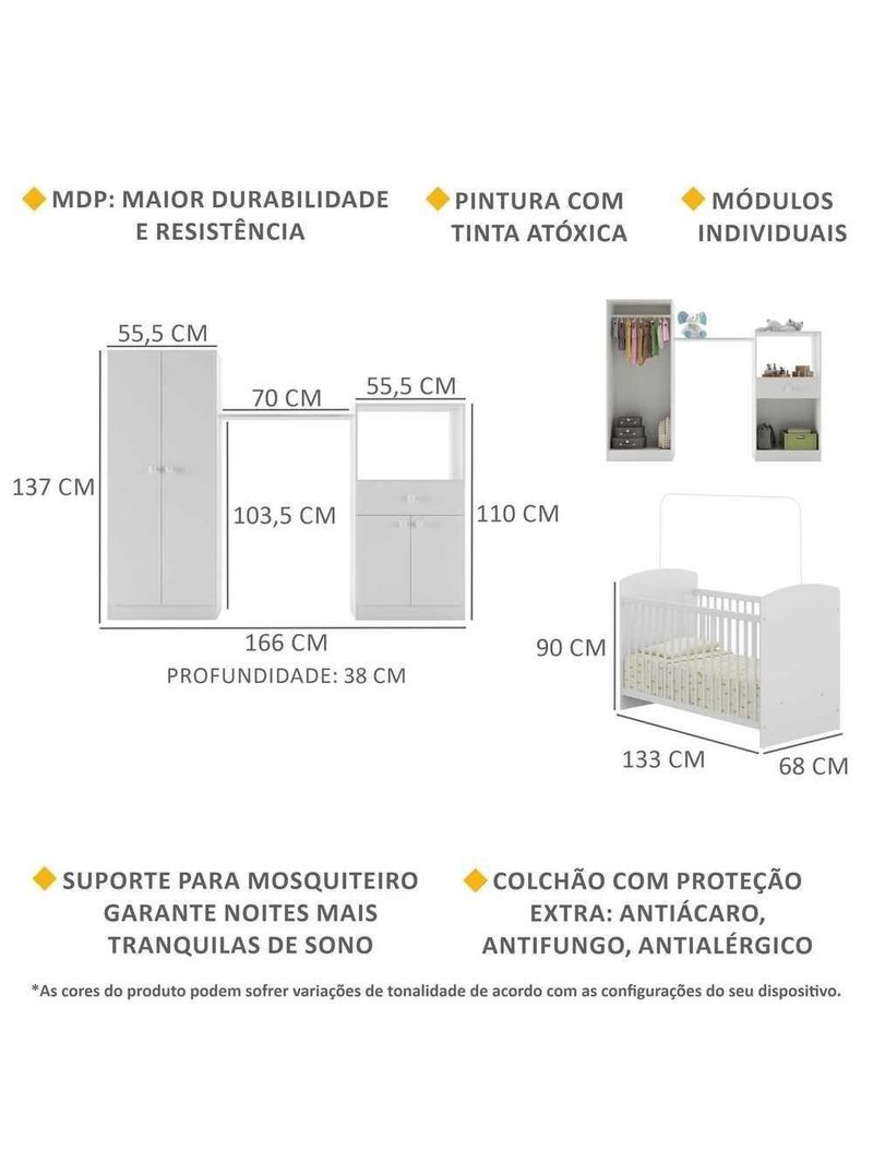 Quarto Infantil Colchão Incluso Meu Bebê Multimóveis Branco