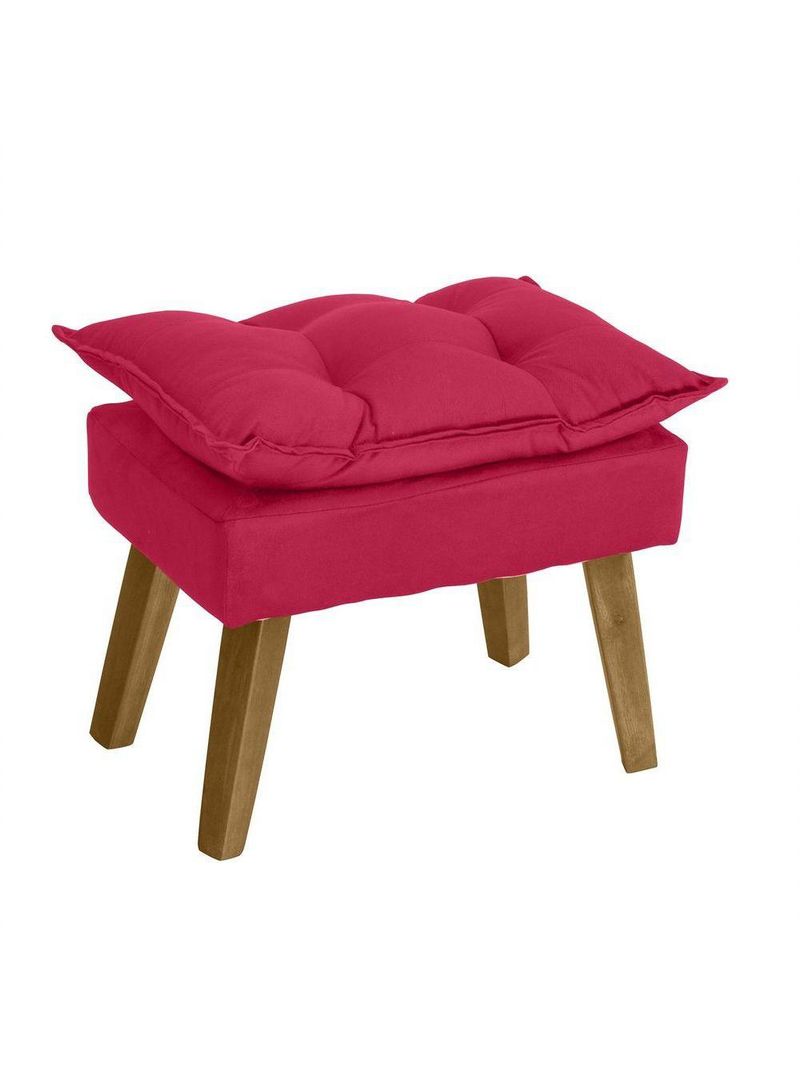 Puff Banqueta Decorativa Glamour Vermelho Com Pés Quadrado Vermelho