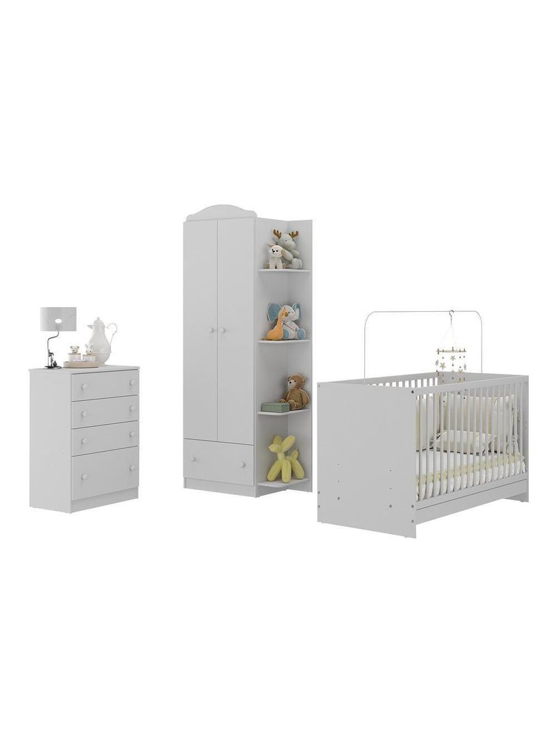 Quarto De Bebê Completo Com Berço 3 Em 1 Mp4145 Branco