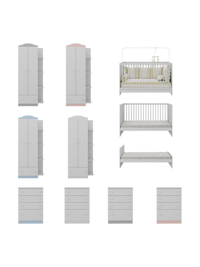 Quarto De Bebê Completo Com Berço 3 Em 1 Mp4145 Branco