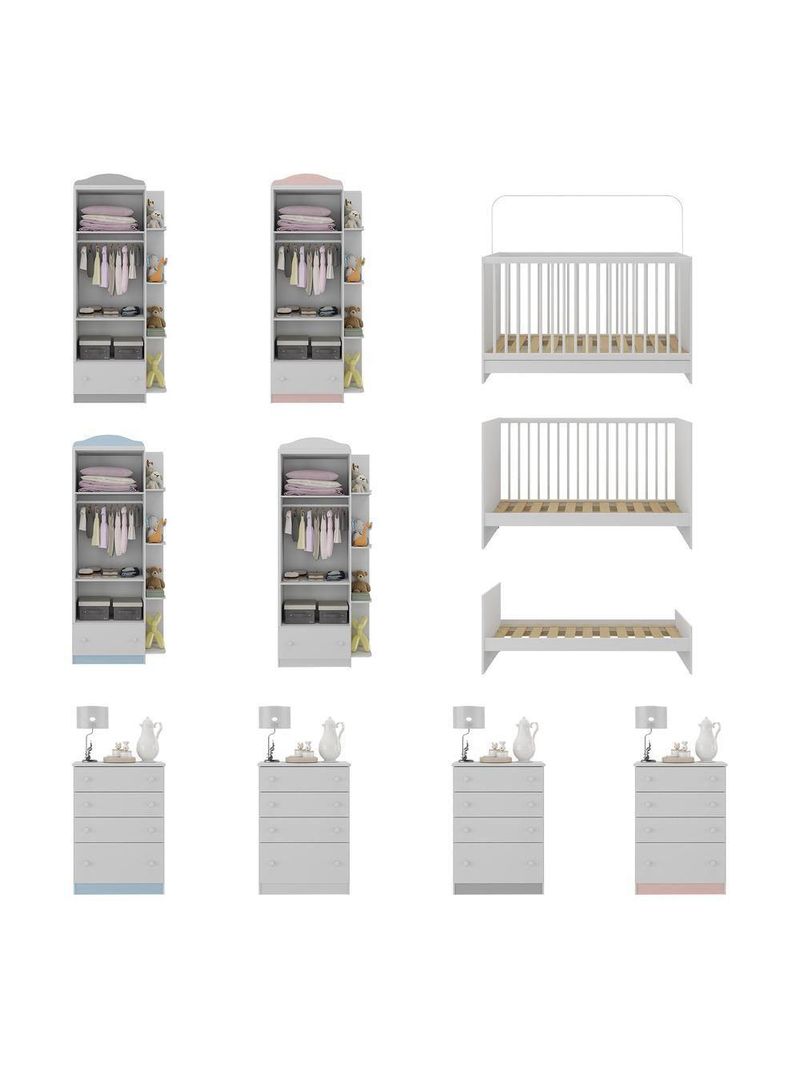Quarto De Bebê Completo Com Berço 3 Em 1 Mp4145 Branco