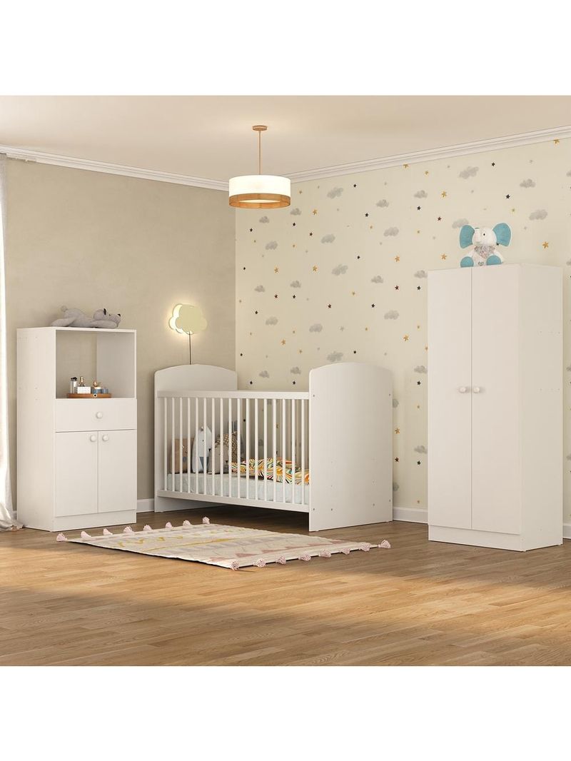 Quarto de Bebê Completo com Berço Guarda-Roupa e Cômoda