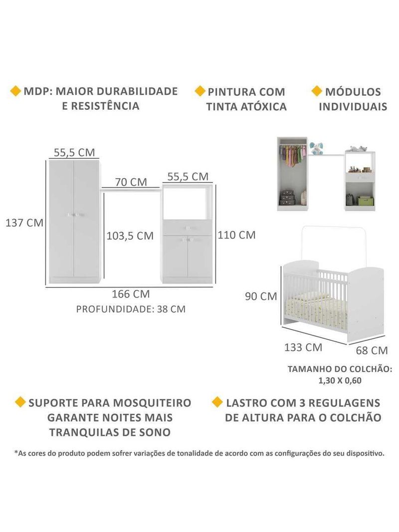 Quarto de Bebê Completo com Berço Guarda-Roupa e Cômoda