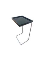Apoio Lateral Para Sofá Sala Bandeja Sem Espelho Porta Copos Base Metal Decoração Preta Prata