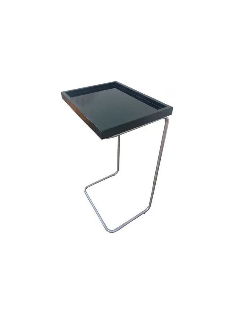 Apoio Lateral Para Sofá Sala Bandeja Sem Espelho Porta Copos Base Metal Decoração Preta Prata
