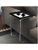 Mesa De Apoio P- Sofá Bandeja Espelhada Laca Preta Base Cromada Preto