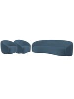 Kit Sofá 3 Lugares 180cm E 2 Poltronas Orgânica Luxo Recepção Amore Linho Amarena Móveis Azul Royal