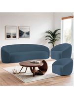 Kit Sofá 3 Lugares 180cm E 2 Poltronas Orgânica Luxo Recepção Amore Linho Amarena Móveis Azul Royal