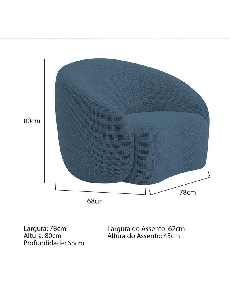 Kit Sofá 3 Lugares 180cm E 2 Poltronas Orgânica Luxo Recepção Amore Linho Amarena Móveis Azul Royal