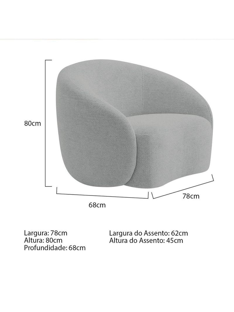 Kit Sofá 3 Lugares 180cm E Poltrona Orgânica Luxo Recepção Amore Bouclé - Amarena Móveis Cor Cinza