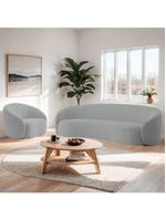 Kit Sofá 3 Lugares 180cm E Poltrona Orgânica Luxo Recepção Amore Bouclé - Amarena Móveis Cor Cinza
