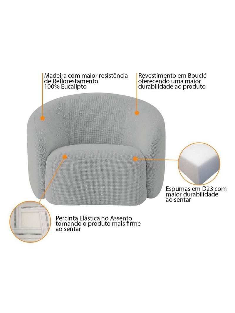 Kit Sofá 3 Lugares 180cm E Poltrona Orgânica Luxo Recepção Amore Bouclé - Amarena Móveis Cor Cinza
