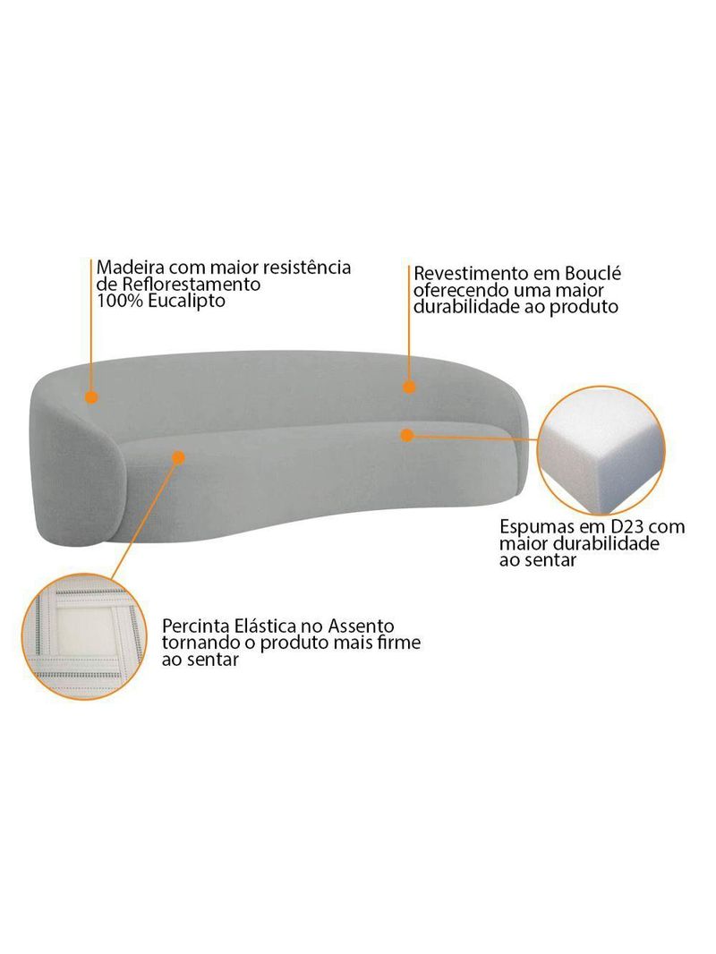 Kit Sofá 3 Lugares 180cm E Poltrona Orgânica Luxo Recepção Amore Bouclé - Amarena Móveis Cor Cinza