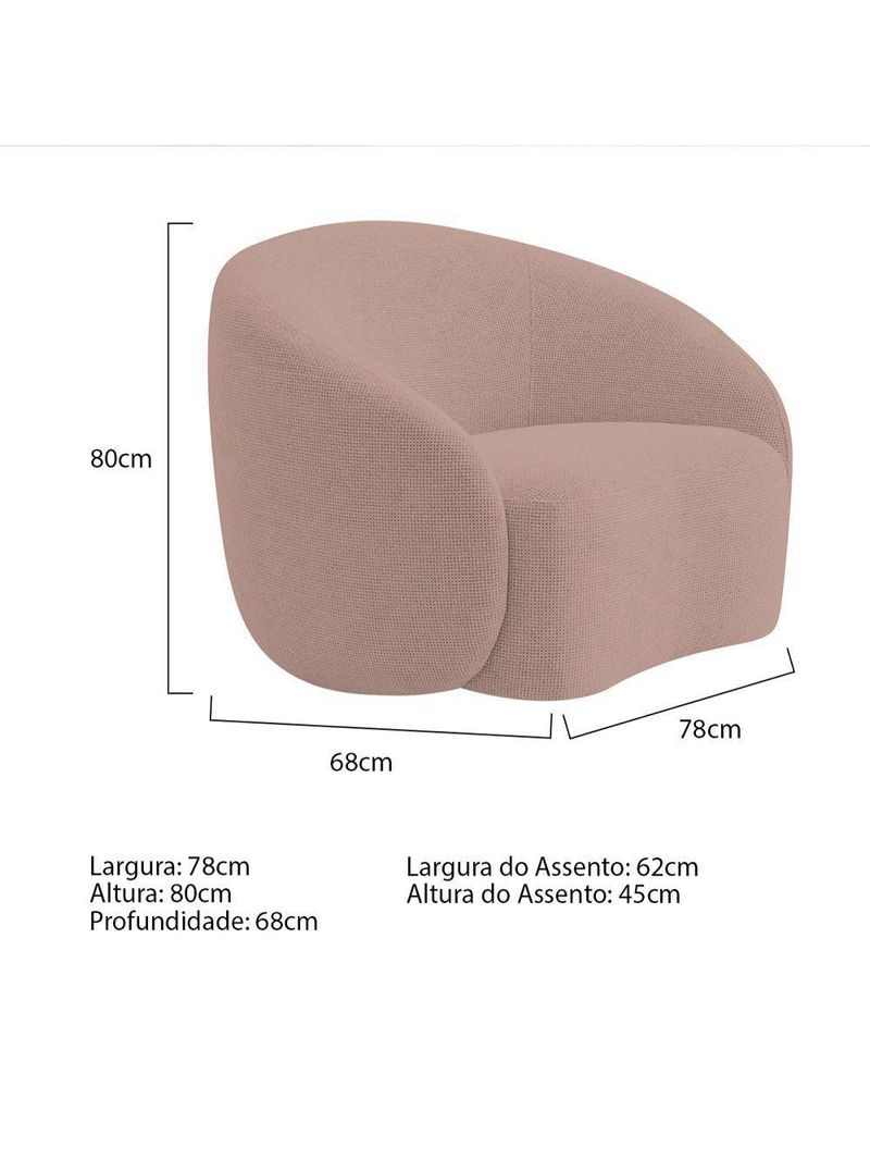 Kit Sofá 3 Lugares 180cm E 2 Poltronas Orgânica Luxo Recepção Amore Linho - Amarena Móveis Cor Rosê