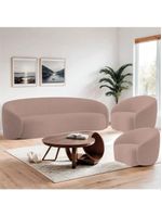 Kit Sofá 3 Lugares 180cm E 2 Poltronas Orgânica Luxo Recepção Amore Linho - Amarena Móveis Cor Rosê