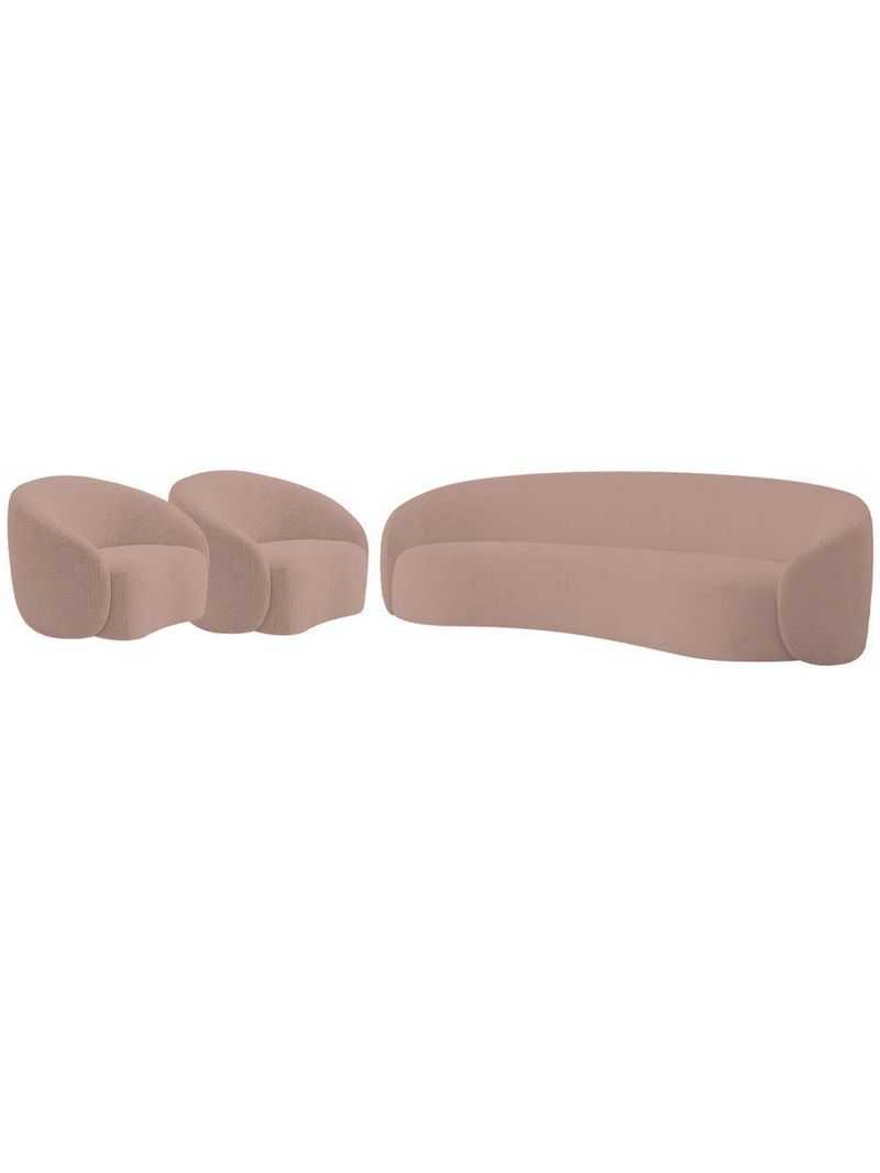 Kit Sofá 3 Lugares 180cm E 2 Poltronas Orgânica Luxo Recepção Amore Linho - Amarena Móveis Cor Rosê