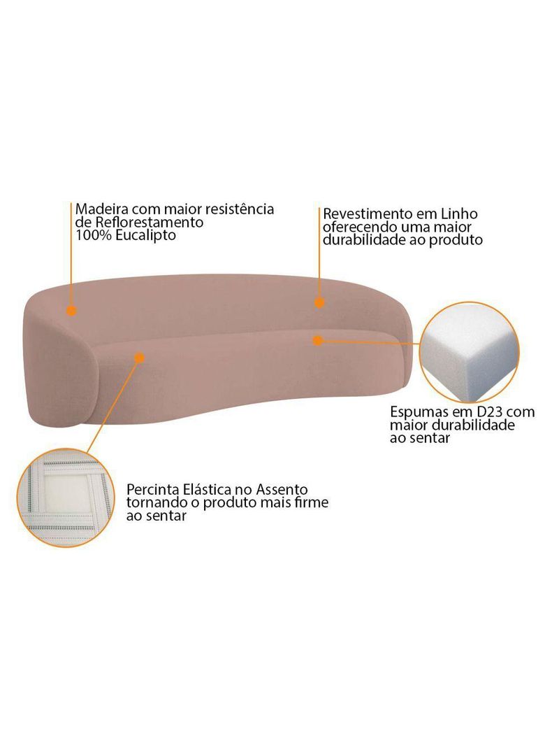 Kit Sofá 3 Lugares 180cm E 2 Poltronas Orgânica Luxo Recepção Amore Linho - Amarena Móveis Cor Rosê