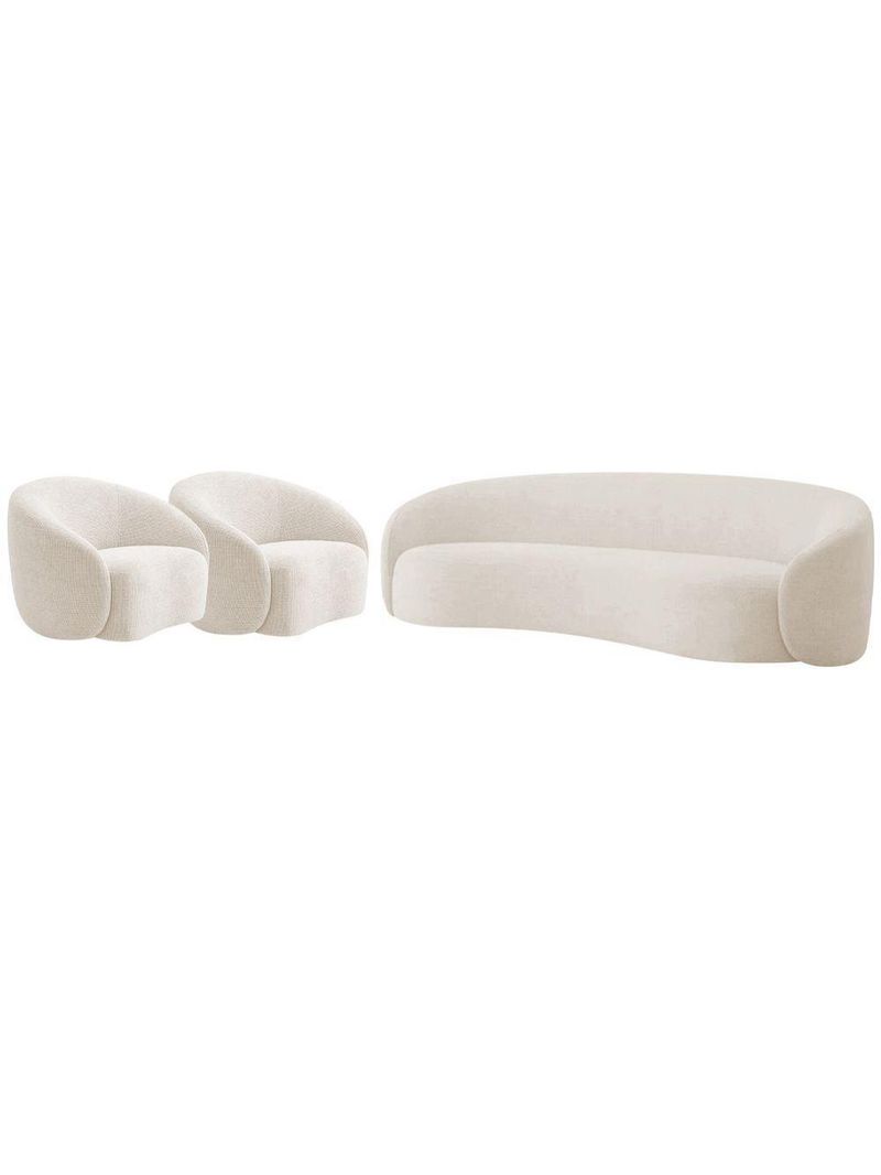 Kit Sofá 3 Lugares 180cm E 2 Poltronas Orgânica Luxo Recepção Amore Linho - Amarena Móveis Cor Bege
