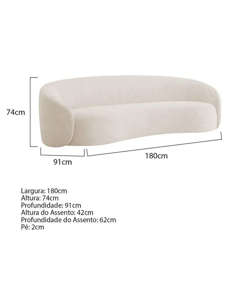 Kit Sofá 3 Lugares 180cm E 2 Poltronas Orgânica Luxo Recepção Amore Linho - Amarena Móveis Cor Bege